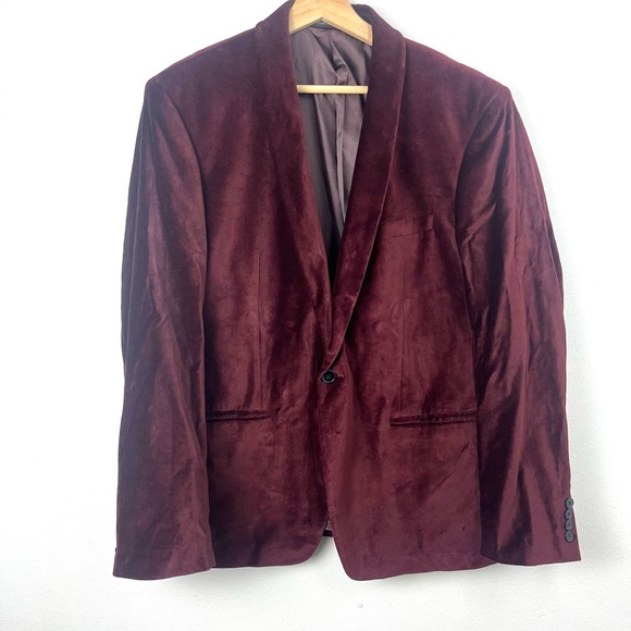 Calvin Klein Men's Burgundy Velvet Blazer one Botton Formal Jacket